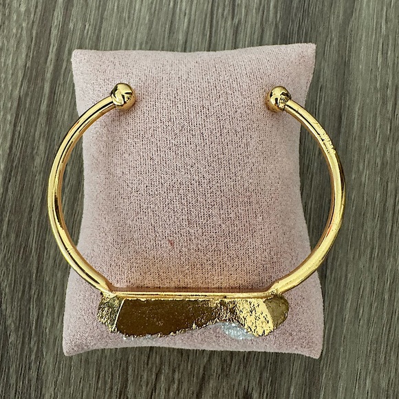 Raw White Druzy Quartz Cuff Bracelet Adjustable Gold Plated Titanium LIKE NEW - Picture 7 of 11